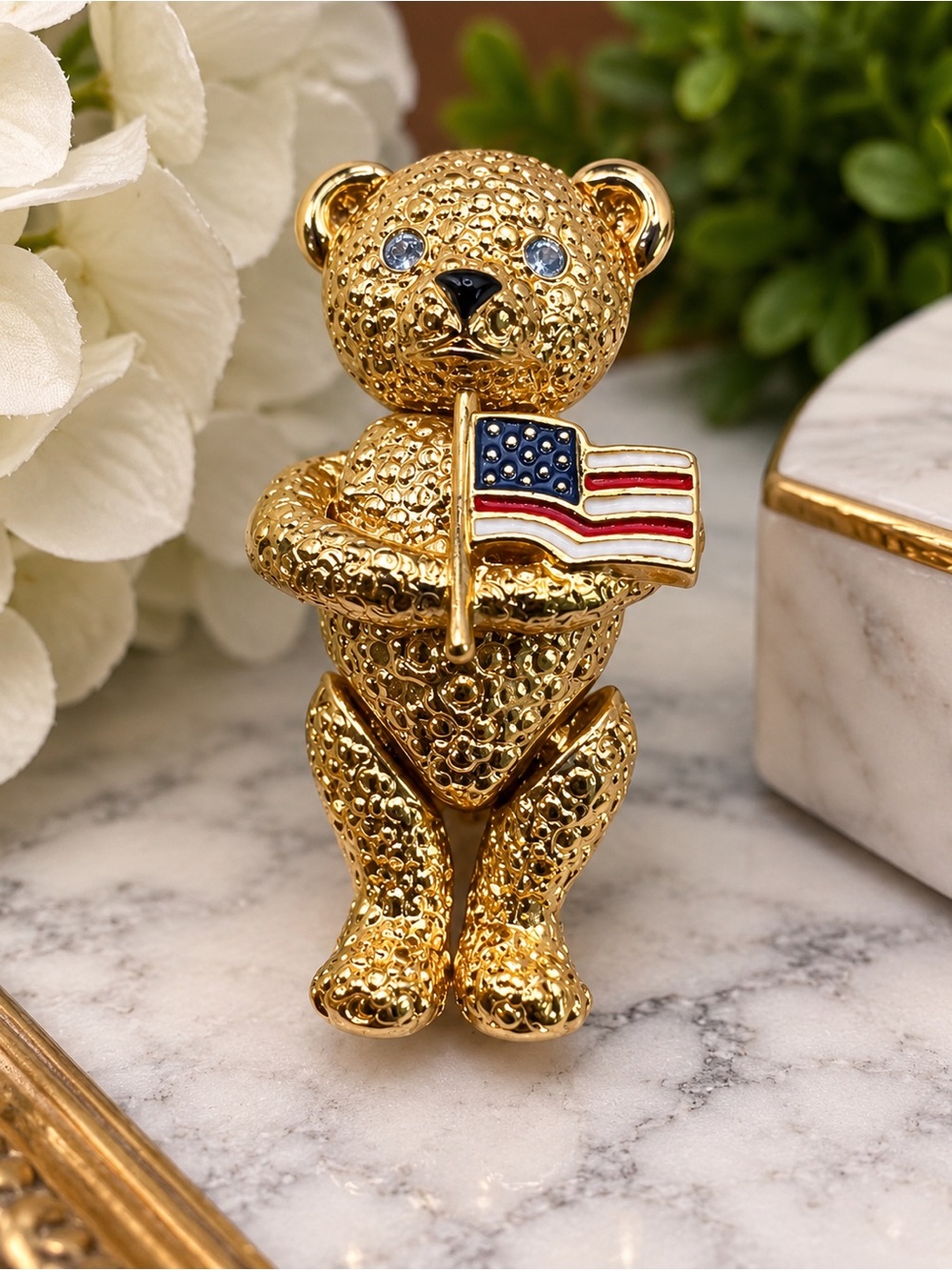 VINTAGE NAPIER ARTICULATED PATRIOTIC TEDDY BEAR WITH USA FLAG